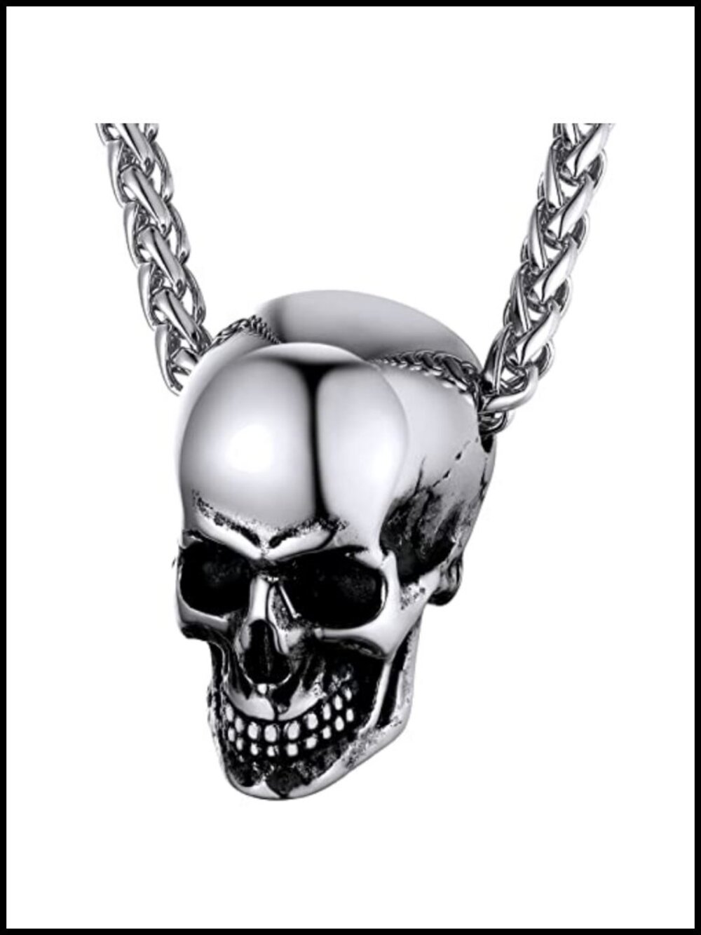Skull Pendant Necklace Stainless Steel Gothic Skeleton Chain Biker